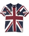 A British invasion of your casual style. This Union Jack Rolling Stones t-shirt is ready to amp up your look.
