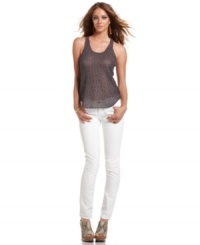 Create an alluring look with Buffalo David Bitton's curve-hugging tank top in lightweight, metallic-flecked knit. Pair it with a cami and bright jeans to instantly glam up casual days! Create an alluring look with Buffalo David Bitton's curve-hugging tank top in lightweight, metallic-flecked knit. Pair it with a cami and bright jeans to instantly glam up casual days!