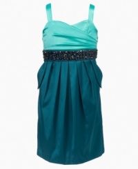 Wrap her in style. With lightweight pleats and a jeweled band at the waist, this dress from Ruby Rox complements her cute looks. Wrap her in style. With lightweight pleats and a jeweled band at the waist, this dress from Ruby Rox complements her cute looks.