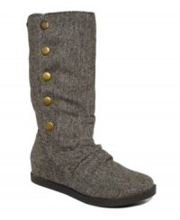 It can't be summer year-round, but you can keep your chilled-out surfer girl style. The Mayflower boots by Roxy feature a slouchy wool blend shaft with snaps up the side. It can't be summer year-round, but you can keep your chilled-out surfer girl style. The Mayflower boots by Roxy feature a slouchy wool blend shaft with snaps up the side.