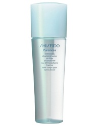 Shiseido Pureness Refreshing Cleansing Water Oil-free/Alcohol-Free. A gentle water-based cleanser that whisks away the impurities, makeup, and oil that can clog pores and lead to imperfections. Maintains skins natural balance, leaves skin feeling refreshed with pH-balanced formulation. Recommended for oily, combination and normal skin. Use daily morning and evening.