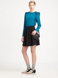 Pleated wool skirt with a textured finish and flirty a-line silhouette. Invisible back zipperAllover pleatsAbout 16 longWoolDry cleanImportedModel shown is 5'10 (177cm) wearing US size Small. Pleated wool skirt with a textured finish and flirty a-line silhouette. Invisible back zipperAllover pleatsAbout 16 longWoolDry cleanImportedModel shown is 5'10 (177cm) wearing US size Small.