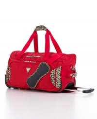 Your style source-a fun & funky dose of leopard print makes every itinerary fashion forward. Throw in a weekend's worth of clothes & hit the road with this ready-to-go rolling duffel, a smart choice for quick packing & organized travel. 5-year warranty. Your style source-a fun & funky dose of leopard print makes every itinerary fashion forward. Throw in a weekend's worth of clothes & hit the road with this ready-to-go rolling duffel, a smart choice for quick packing & organized travel. 5-year warranty.