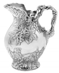 Add a touch of whimsy to your tabletop with the Grape pitcher. Perfect for entertaining, a raised and intricate pattern of grape clusters on high-polished aluminum conveys unparalleled elegance. Each piece is individually crafted and polished by hand. 10. Add a touch of whimsy to your tabletop with the Grape pitcher. Perfect for entertaining, a raised and intricate pattern of grape clusters on high-polished aluminum conveys unparalleled elegance. Each piece is individually crafted and polished by hand. 10.