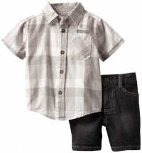 Kenneth Cole Baby-boys Infant Plaid Shirt with Denim Shorts, Gray, 24 Months Kenneth Cole Baby-boys Infant Plaid Shirt with Denim Shorts, Gray, 24 Months