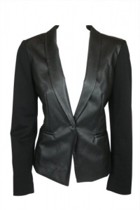 Calvin Klein Womens Contrast Faux Leather 1 Button Blazer