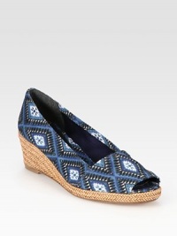 Braided leather wedge and platform defined by a soft, tribal-print linen upper. Braided leather wedge, 2 (50mm)Braided leather platform, ½ (15mm)Compares to a 1½ heel (40mm)Printed linen upperLinen liningLeather solePadded insoleImportedOUR FIT MODEL RECOMMENDS ordering true size. Braided leather wedge and platform defined by a soft, tribal-print linen upper. Braided leather wedge, 2 (50mm)Braided leather platform, ½ (15mm)Compares to a 1½ heel (40mm)Printed linen upperLinen liningLeather solePadded insoleImportedOUR FIT MODEL RECOMMENDS ordering true size.