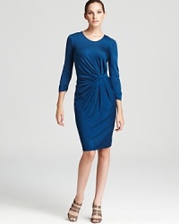 Stunningly chic, this BOSS Black dress flaunts generous side gathering and artful pleating for an effortless hourglass silhouette--sure to camouflage your trouble spots, while highlighting your best assets. Stunningly chic, this BOSS Black dress flaunts generous side gathering and artful pleating for an effortless hourglass silhouette--sure to camouflage your trouble spots, while highlighting your best assets.