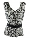 Alfani Womens Animal Print Ruffled Sleeveless Belted Top