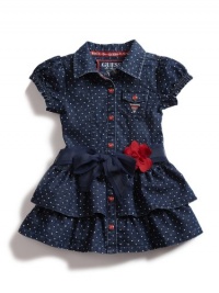 GUESS Pin Dot Shirtwaist Dress with Flower Sas, DARK STONEWASH (18M) GUESS Pin Dot Shirtwaist Dress with Flower Sas, DARK STONEWASH (18M)