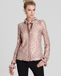 Look to lace for ladylike luxe. This Rachel Zoe button-down top with ruffle collar gives a stylish nod to Victorian glamour. Look to lace for ladylike luxe. This Rachel Zoe button-down top with ruffle collar gives a stylish nod to Victorian glamour.