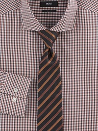 Heritage-inspired modern style with a slim fit and mini-check pattern. Buttonfront Modified point collar Cotton Dry clean Imported Heritage-inspired modern style with a slim fit and mini-check pattern. Buttonfront Modified point collar Cotton Dry clean Imported