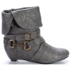 Wild Diva Vernita-02 Grey Decorated Buckles Ankle Mid High Boots, Size: 5.5 (M) US [Apparel]