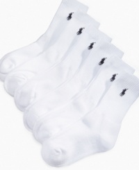 Ralph Lauren's signature quality and comfort in a six pack of affordable cotton socks. Ralph Lauren's signature quality and comfort in a six pack of affordable cotton socks.
