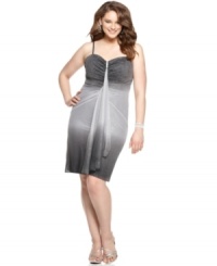 This plus size Onyx cocktail dress features everything you need to be absolutely mesmerizing-a sparkly, ombre hue and elegant draped detail. (Clearance) This plus size Onyx cocktail dress features everything you need to be absolutely mesmerizing-a sparkly, ombre hue and elegant draped detail. (Clearance)