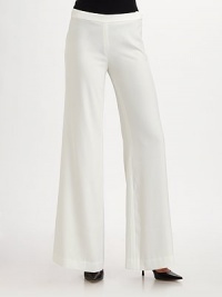 THE LOOKNarrow waistband with side button closure and hook-and-eye Side zipper Wide leg silhouetteTHE FITRise, about 9 Inseam, about 32THE MATERIALPolyesterCARE & ORIGINDry clean Made in USA THE LOOKNarrow waistband with side button closure and hook-and-eye Side zipper Wide leg silhouetteTHE FITRise, about 9 Inseam, about 32THE MATERIALPolyesterCARE & ORIGINDry clean Made in USA