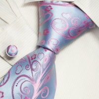 Lover Pink Flower Designer Ties Deep Sky Blue Personalized Gift Mens Style Necktie Set A2054 Lover Pink Flower Designer Ties Deep Sky Blue Personalized Gift Mens Style Necktie Set A2054
