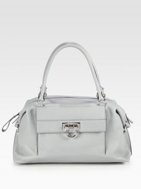 A bold, yet compact design in luxurious pebbled leather with a versatile detachable strap.Double top handle, 6½ dropTop zip closureOne outside zip pocketOne outside flap pocketOne inside zip pocketTwo inside open pocketsCotton lining14½W X 7½H X 6½DImported A bold, yet compact design in luxurious pebbled leather with a versatile detachable strap.Double top handle, 6½ dropTop zip closureOne outside zip pocketOne outside flap pocketOne inside zip pocketTwo inside open pocketsCotton lining14½W X 7½H X 6½DImported