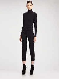 Stretch wool tailored in a narrow, cropped-leg silhouette with cuffs.Extended-tab waistband Front zipper Low rise Slash pockets Cuffed legs Back welt pockets Inseam, about 21 96% wool/4% elastane Dry clean Made in Switzerland Stretch wool tailored in a narrow, cropped-leg silhouette with cuffs.Extended-tab waistband Front zipper Low rise Slash pockets Cuffed legs Back welt pockets Inseam, about 21 96% wool/4% elastane Dry clean Made in Switzerland