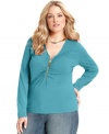 Zip up your casual style with MICHAEL Michael Kors' long sleeve plus size top, finished by a ruched front.