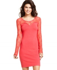 Play-up your kittenish style in Planet Gold's fitted dress! Lace fabric offsets a sweetheart style bust -- and makes a strong case for super feminine party style! Play-up your kittenish style in Planet Gold's fitted dress! Lace fabric offsets a sweetheart style bust -- and makes a strong case for super feminine party style!