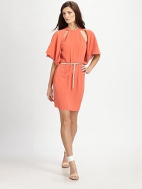 Flutter sleeves and skin-baring cut-out lend modern flare to this cinched sheath.Jewel necklineCut-out shouldersFlutter sleevesBodice dartsSkinny beltAbout 20 from natural waistPolyesterDry cleanImportedModel shown is 5'10 (178cm) wearing US size 4. Flutter sleeves and skin-baring cut-out lend modern flare to this cinched sheath.Jewel necklineCut-out shouldersFlutter sleevesBodice dartsSkinny beltAbout 20 from natural waistPolyesterDry cleanImportedModel shown is 5'10 (178cm) wearing US size 4.
