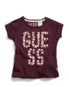 GUESS Kids Girls Jeweled Logo Raglan Tee, PLUM (5/6)