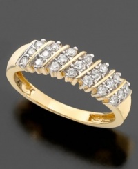 Bountiful round-cut diamonds (1/5 ct. t.w.) lie in seven rows of continuous beauty on this gorgeous 14k gold ring.