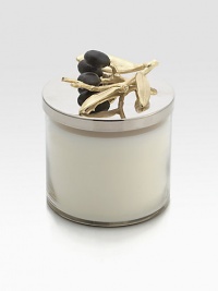 A comforting fragrance inspired by the warm, welcoming atmosphere of a Tuscan afternoon. Verdant notes of olive and verbena hover between fresh, peppery top notes warmed by cedar, cypress and vetiver. From the Olive Branch CollectionGlass vessel with matte goldtone nickelplated metal lid13.5 oz.5H X 3¾ diam.Imported A comforting fragrance inspired by the warm, welcoming atmosphere of a Tuscan afternoon. Verdant notes of olive and verbena hover between fresh, peppery top notes warmed by cedar, cypress and vetiver. From the Olive Branch CollectionGlass vessel with matte goldtone nickelplated metal lid13.5 oz.5H X 3¾ diam.Imported
