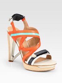 Smooth leather trim joins multi-tone pebbled leather, finished with Velcro® straps and an architectural straw and metal heel. Straw and metal heel, 4 (100mm)Straw platform with metal insert, 1 (25mm)Compares to a 3 heel (75mm)Leather upperLeather lining and solePadded insoleImported Smooth leather trim joins multi-tone pebbled leather, finished with Velcro® straps and an architectural straw and metal heel. Straw and metal heel, 4 (100mm)Straw platform with metal insert, 1 (25mm)Compares to a 3 heel (75mm)Leather upperLeather lining and solePadded insoleImported