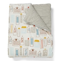 Whimsical color blocked buildings are line drawn in brown and grey with accent shades of red, gold and blue for a fun cityscape. This soft cotton play blanket is the perfect accessory for a playroom or toddler bed.The American Academy of Pediatrics and the U.S. Consumer Product Safety Commission have made recommendations for safe bedding practices for babies. When putting infants under 12 months to sleep, remove pillows, quilts, comforters, and other soft items from the crib. Whimsical color blocked buildings are line drawn in brown and grey with accent shades of red, gold and blue for a fun cityscape. This soft cotton play blanket is the perfect accessory for a playroom or toddler bed.The American Academy of Pediatrics and the U.S. Consumer Product Safety Commission have made recommendations for safe bedding practices for babies. When putting infants under 12 months to sleep, remove pillows, quilts, comforters, and other soft items from the crib.