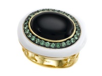 Carlo Viani® 14K Yellow Gold Plated Silver Onyx Ring with Tsavorite and White Agate Size 8 Carlo Viani® 14K Yellow Gold Plated Silver Onyx Ring with Tsavorite and White Agate Size 8