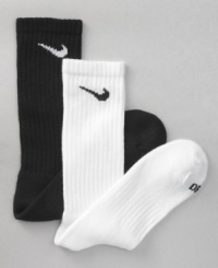 For a smooth, dry foundation to your workout gear, pull on these Nike crew socks and stock up on the comfortable moisture-control fit you need. For a smooth, dry foundation to your workout gear, pull on these Nike crew socks and stock up on the comfortable moisture-control fit you need.