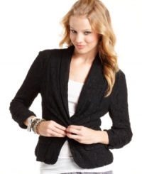 Go for all-out glam with Urban Hearts' lacy blazer. The fitted shape makes it a perfect match for cute camis and tanks! Go for all-out glam with Urban Hearts' lacy blazer. The fitted shape makes it a perfect match for cute camis and tanks!