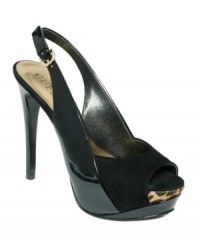Personalize your style with unexpected accents. The Billow3 peep-toe platform pumps by GUESS mix it up with a funky patch of leopard print. Personalize your style with unexpected accents. The Billow3 peep-toe platform pumps by GUESS mix it up with a funky patch of leopard print.