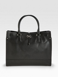 Roomy enough to store all your essentials, sleekly tailored for any occasion and crafted in rich Italian leather.Double top handles, 5½ drop Top zip closure One outside zip pocket Protective metal feet One inside zip pocket Two inside open pockets Fully lined 15W X 11H X 4D Made in Italy Roomy enough to store all your essentials, sleekly tailored for any occasion and crafted in rich Italian leather.Double top handles, 5½ drop Top zip closure One outside zip pocket Protective metal feet One inside zip pocket Two inside open pockets Fully lined 15W X 11H X 4D Made in Italy