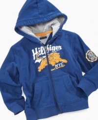Let your young tiger roar into Fall with a retro-look hoodie from Tommy Hilfiger. Let your young tiger roar into Fall with a retro-look hoodie from Tommy Hilfiger.