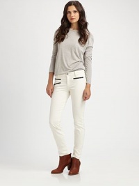 Contrasting zippered slash pockets embolden these ultra-stretchy corduroy skinnies. THE FITRise, about 8Inseam, about 30THE DETAILSZip flyZippered front slash pocketsBack patch pockets98% cotton/2% spandexMachine washMade in USA of imported fabricModel shown is 5'10 (177cm) wearing US size 4. Contrasting zippered slash pockets embolden these ultra-stretchy corduroy skinnies. THE FITRise, about 8Inseam, about 30THE DETAILSZip flyZippered front slash pocketsBack patch pockets98% cotton/2% spandexMachine washMade in USA of imported fabricModel shown is 5'10 (177cm) wearing US size 4.