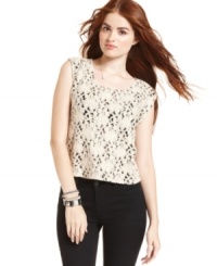 Sweet in its simplicity, this lace top from American Rag adds feminine charm to your day or night look. Sweet in its simplicity, this lace top from American Rag adds feminine charm to your day or night look.