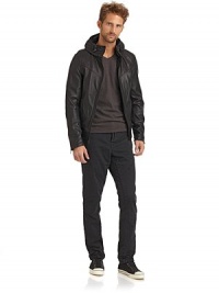 THE LOOKZip-out hood with drawstring closure and quick release bucklesZip-front styleLong sleeves with zip cuffsSeamed detailing, front and backDual front welt pocketsElastic ribbed knit hemInterior welt pocketTHE MATERIALShell: leatherHood/body lining: cottonRibbed knit/sleeve lining: polyesterCARE & ORIGINDry clean by a leather specialistImported THE LOOKZip-out hood with drawstring closure and quick release bucklesZip-front styleLong sleeves with zip cuffsSeamed detailing, front and backDual front welt pocketsElastic ribbed knit hemInterior welt pocketTHE MATERIALShell: leatherHood/body lining: cottonRibbed knit/sleeve lining: polyesterCARE & ORIGINDry clean by a leather specialistImported