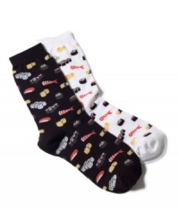 Footwear for the ultimate foodie. Add an unexpected element with these playful trouser socks by Hot Sox featuring sushi. Footwear for the ultimate foodie. Add an unexpected element with these playful trouser socks by Hot Sox featuring sushi.