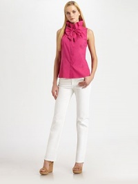 Versatile and stylish, this stretch cotton top features a ruffle collar that can be worn up or down and a detachable bow for added flirty flair.Ruffle collarSleevelessDetachable bowConcealed placketPrincess seamsAbout 24 from shoulder to hem72% cotton/23% polyamide/5% Lycra®Machine washImported of Italian fabric Model shown is 5'11 (180cm) wearing US size 4. Versatile and stylish, this stretch cotton top features a ruffle collar that can be worn up or down and a detachable bow for added flirty flair.Ruffle collarSleevelessDetachable bowConcealed placketPrincess seamsAbout 24 from shoulder to hem72% cotton/23% polyamide/5% Lycra®Machine washImported of Italian fabric Model shown is 5'11 (180cm) wearing US size 4.