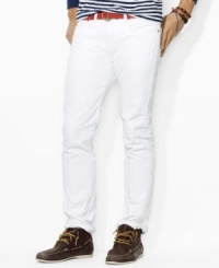 Constructed for a relaxed, classic fit in whitewashed denim, this sleek modern jean is finished with subtle creasing at the points of wear for a hint of well-worn comfort. Constructed for a relaxed, classic fit in whitewashed denim, this sleek modern jean is finished with subtle creasing at the points of wear for a hint of well-worn comfort.