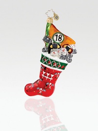 A golfer's dream, this handcrafted stocking of European glass is stuffed with golfing goods and lots of joy. Hand-blownHand-painted5½ tallMade in Poland A golfer's dream, this handcrafted stocking of European glass is stuffed with golfing goods and lots of joy. Hand-blownHand-painted5½ tallMade in Poland