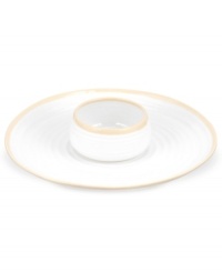 Distinctly ribbed Sophie Conran dinnerware sets your table with the charm of traditional hand-thrown pottery, but the durability of contemporary Portmeirion porcelain. Mix the banded Carnivale chip and dip with solid biscuit pieces.