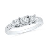 Platinum Plated Sterling Silver Baguette and Round Diamond Three Stone Ring (1/6 cttw)