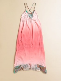 Rendered in plush cotton, this colorful, ombré frock with paisley trim is undeniably groovy.Sweetheart necklineBack tie criss cross spaghetti strapsElastic empire waistUneven hemCottonMachine wash coldMade in the USA Rendered in plush cotton, this colorful, ombré frock with paisley trim is undeniably groovy.Sweetheart necklineBack tie criss cross spaghetti strapsElastic empire waistUneven hemCottonMachine wash coldMade in the USA