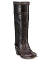Tall western-inspired leather boots with rugged character and attitude. Now with an extended calf!