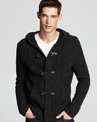 When the cold weather comes, cozy up in this warm and cleverly designed cardigan from Vince, replete with unique details from the hood down to the toggles and flower-shaped bottom buttons. When the cold weather comes, cozy up in this warm and cleverly designed cardigan from Vince, replete with unique details from the hood down to the toggles and flower-shaped bottom buttons.