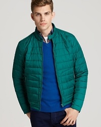 Layer this puffer atop your easy-going ensemble for a warm, colorful finish. Layer this puffer atop your easy-going ensemble for a warm, colorful finish.